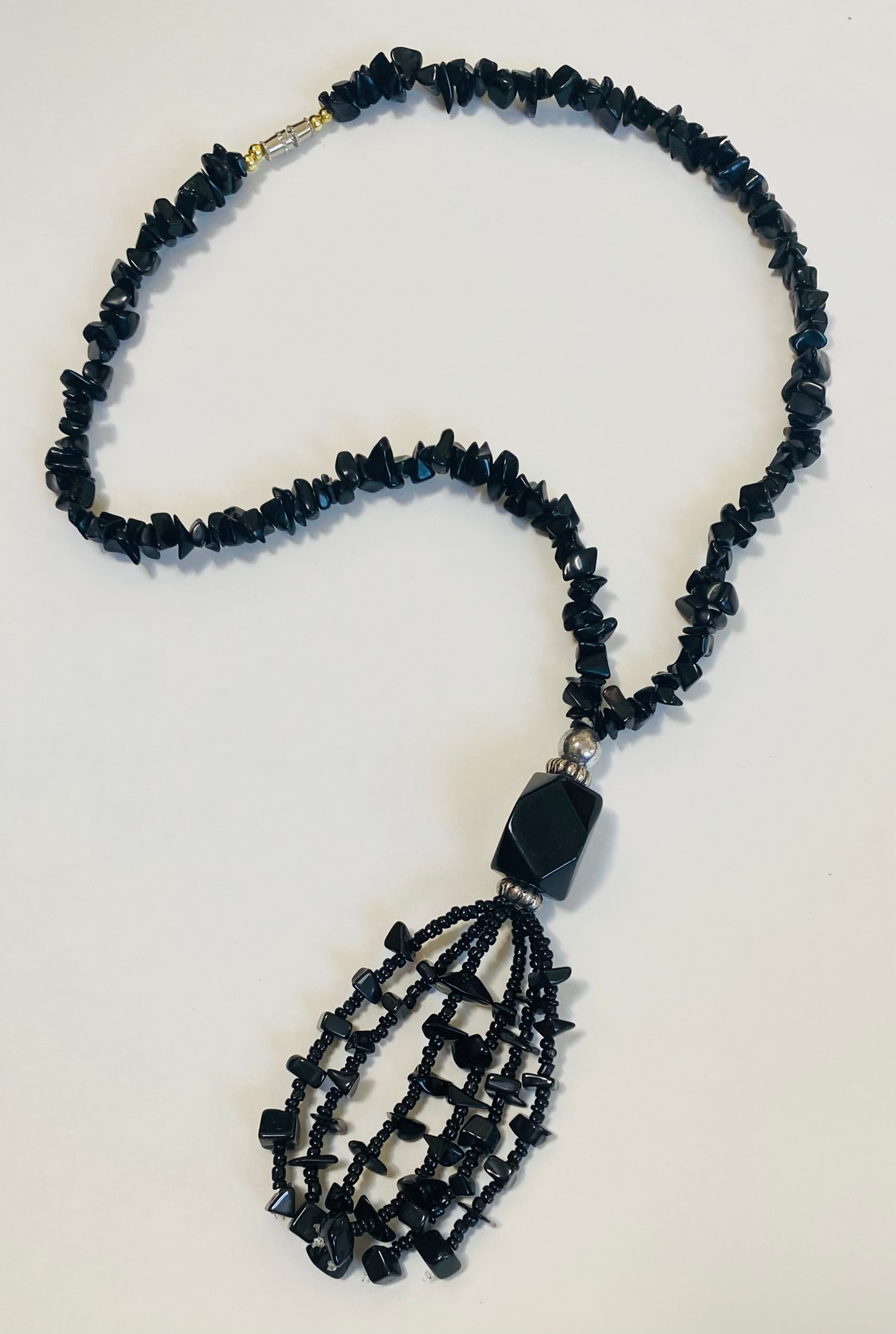 Onyx Chips Tassel Pendant Necklace 