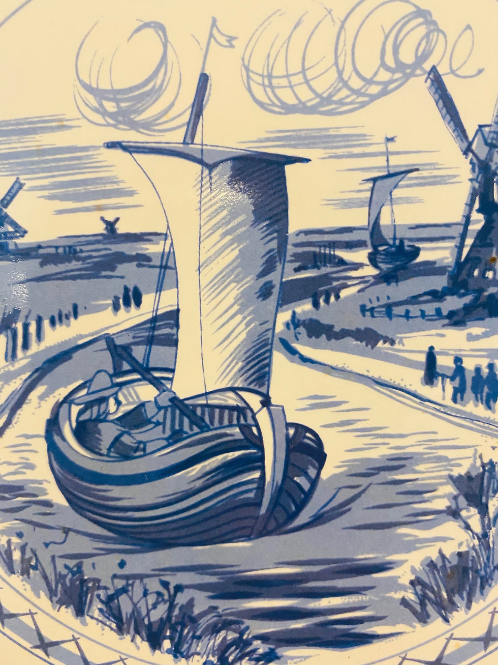 Thumbnail: Blue Holland Windmill 6x6 Screencraft Vintage Porcelain Hanging Tile