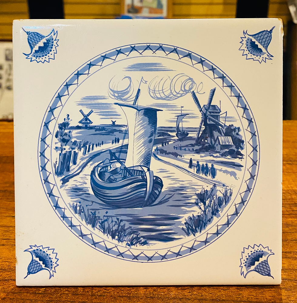 Thumbnail: Blue Holland Windmill 6x6 Screencraft Vintage Porcelain Hanging Tile