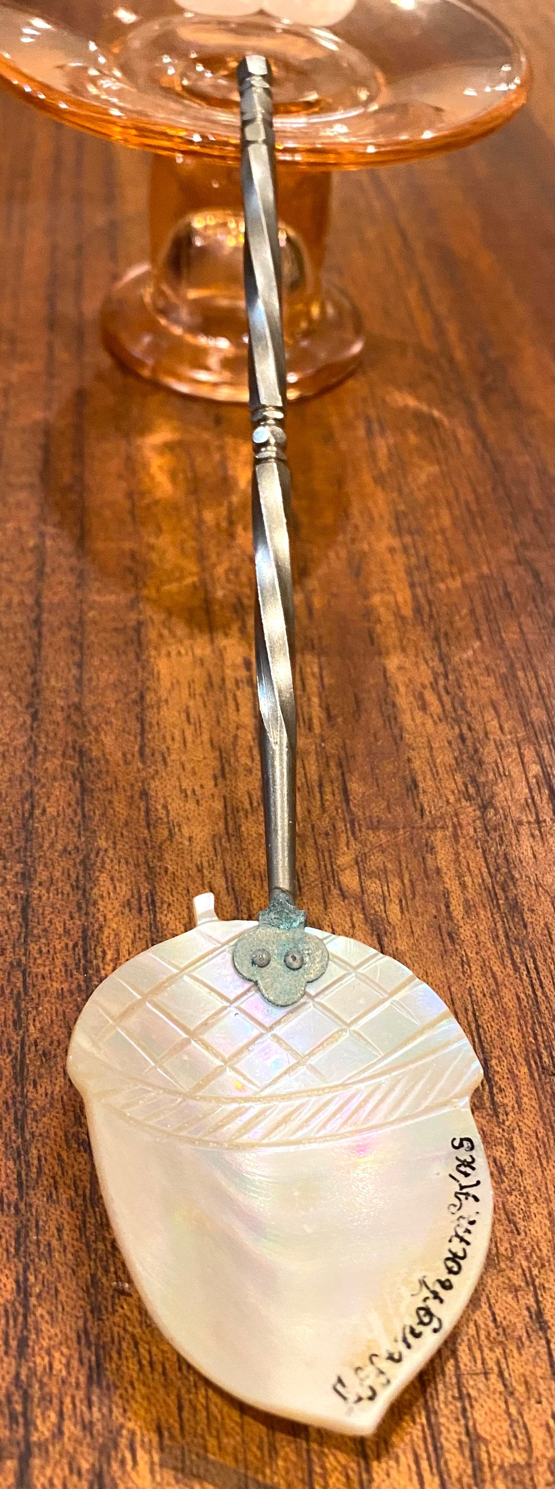 Antique 9” Serving Egg Spoon w/ Mother of Pearl