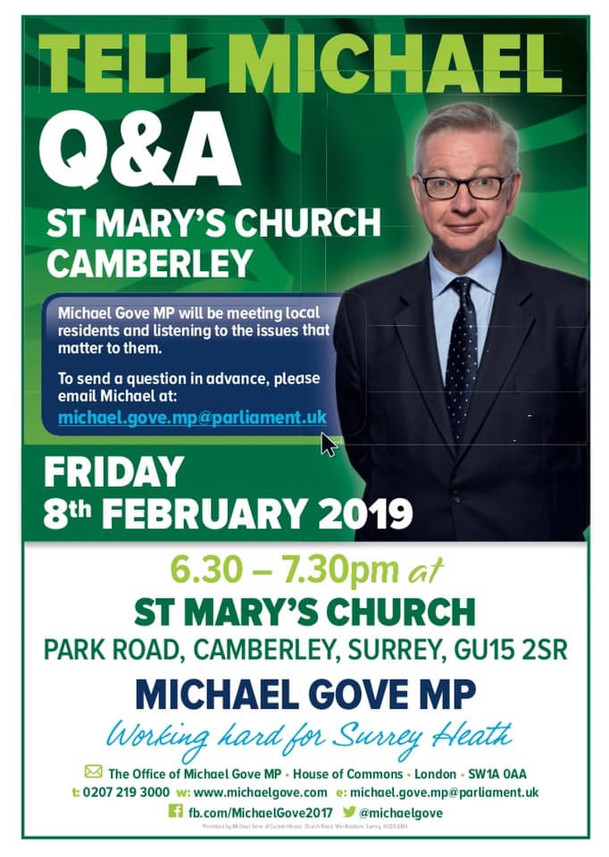 A chance to raise your concerns with Michael Gove MP Tomorrow!