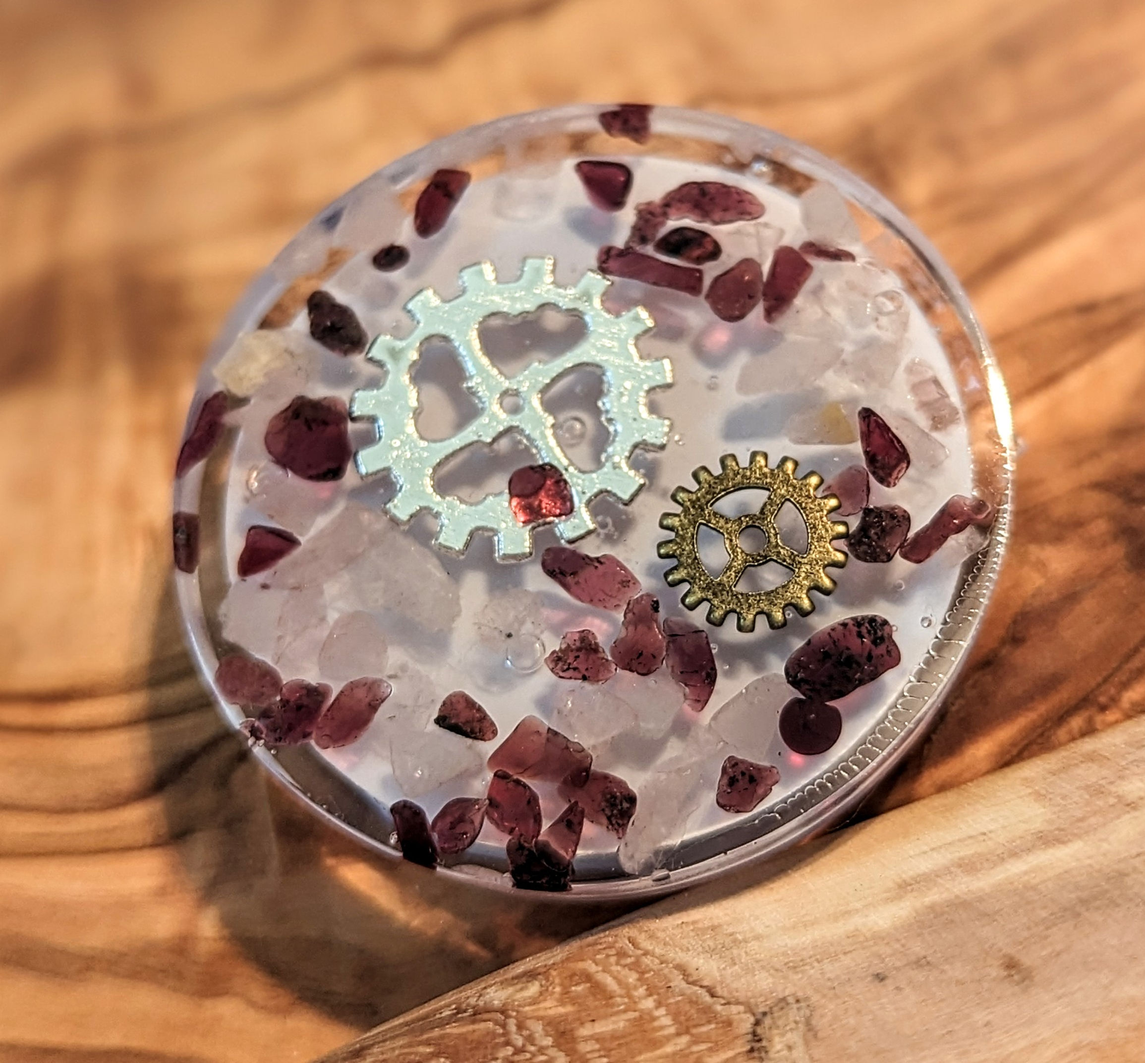 Steampunk Phone Grip with Natural Garnet and Rose Quartz 