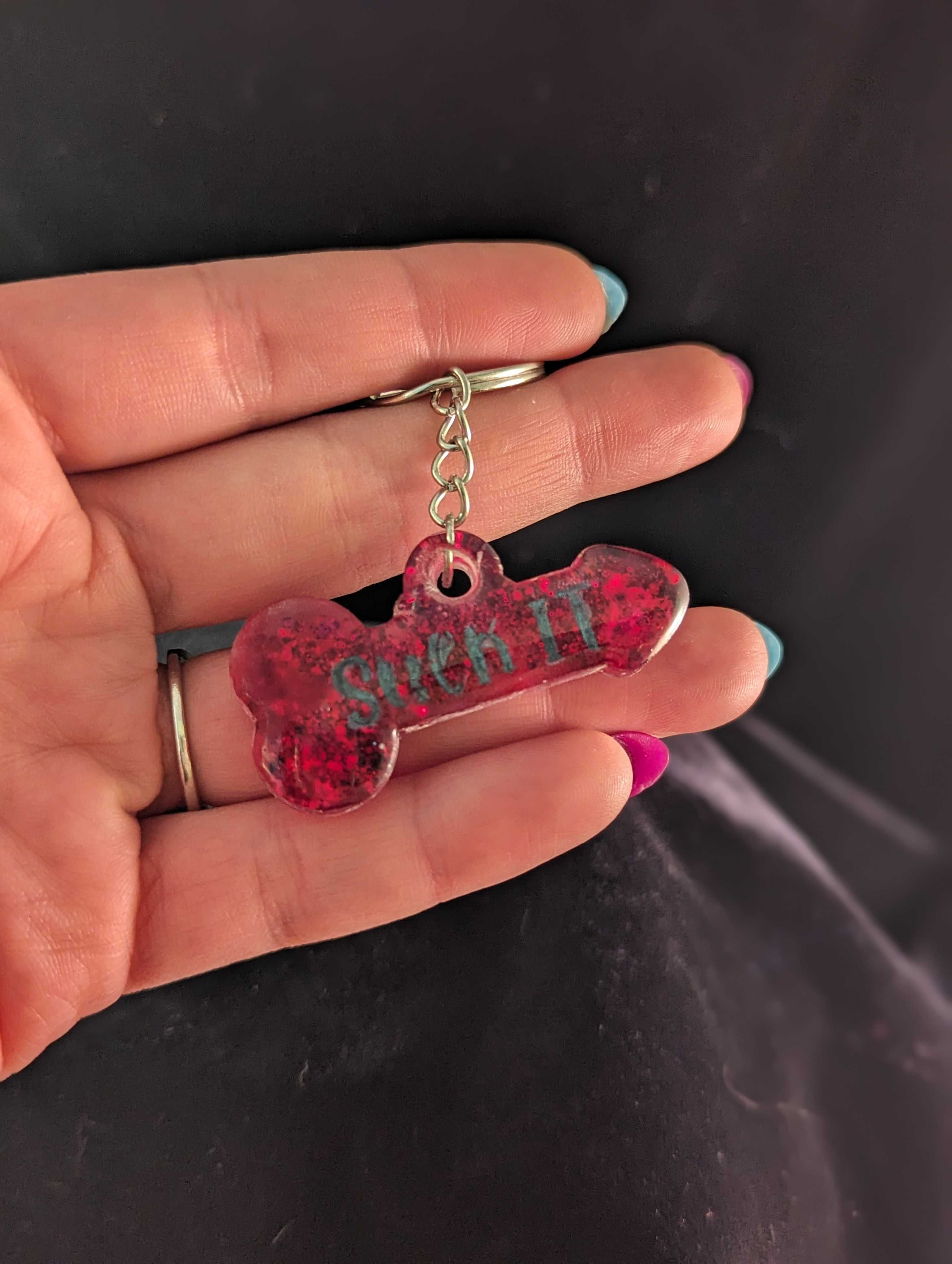 Red "Suck It" Resin Keychain