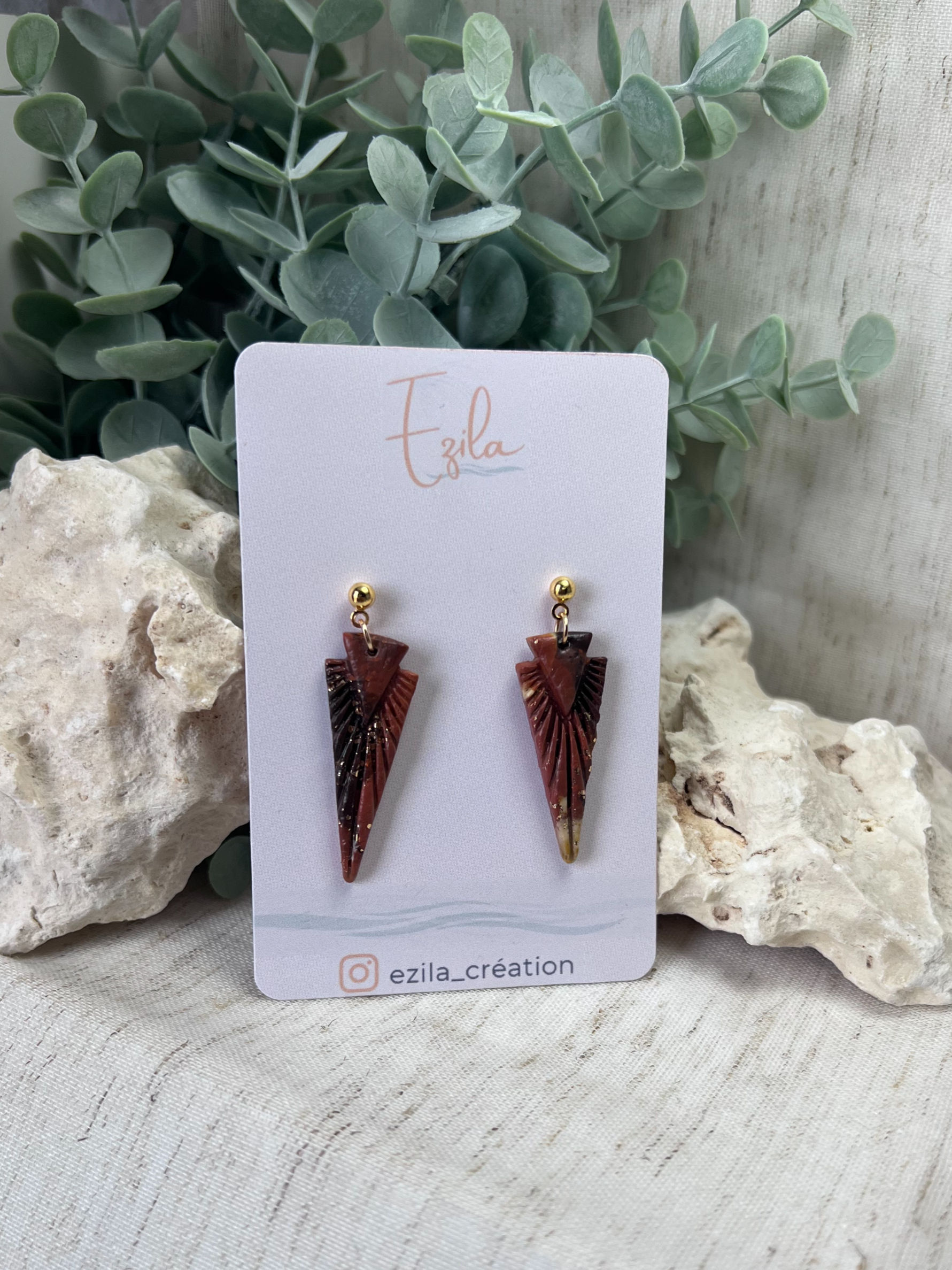 Boucles d'oreille triangle marron marbré