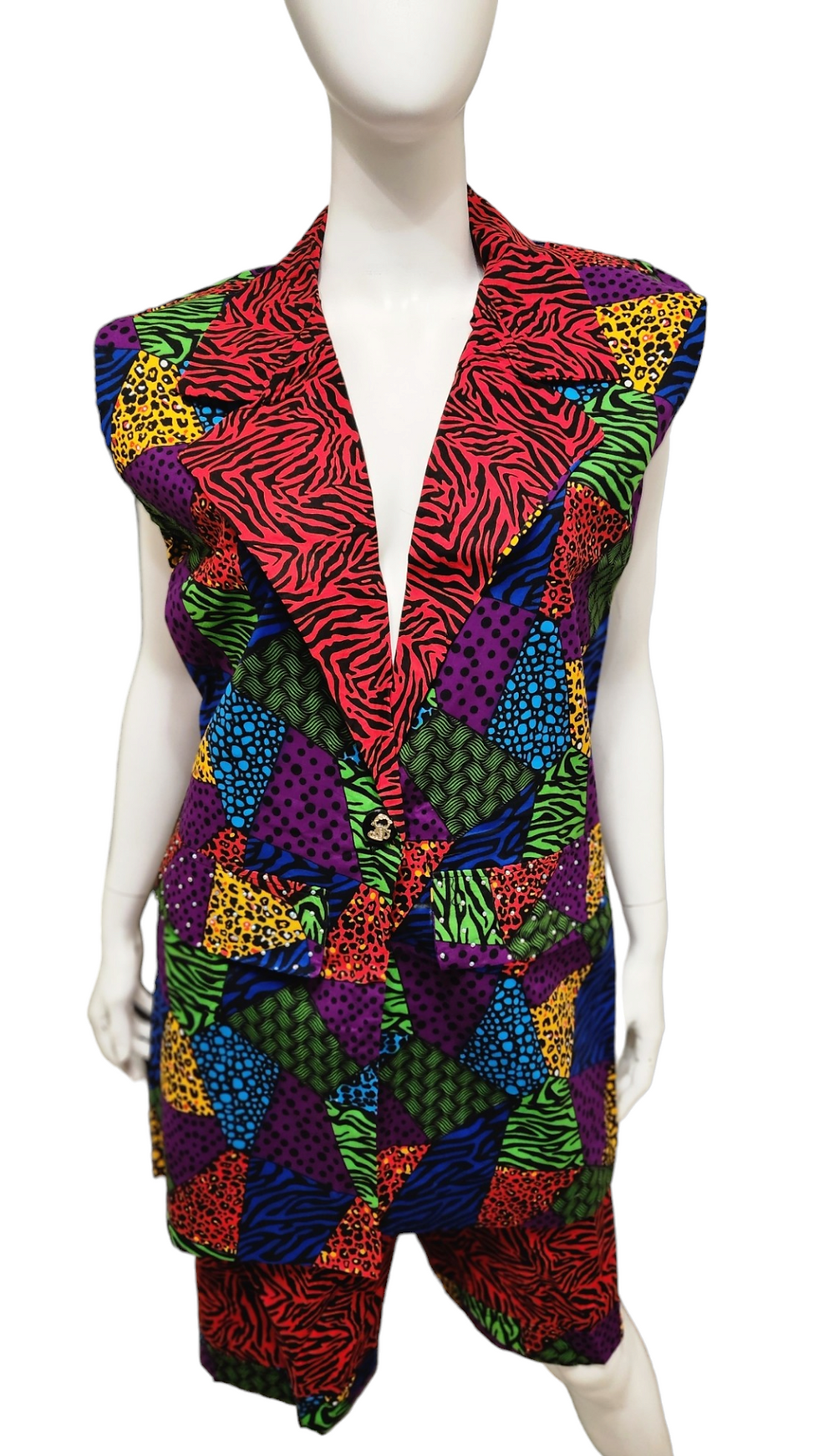 Thumbnail: Red multicoloured sleeveless Blazer set 