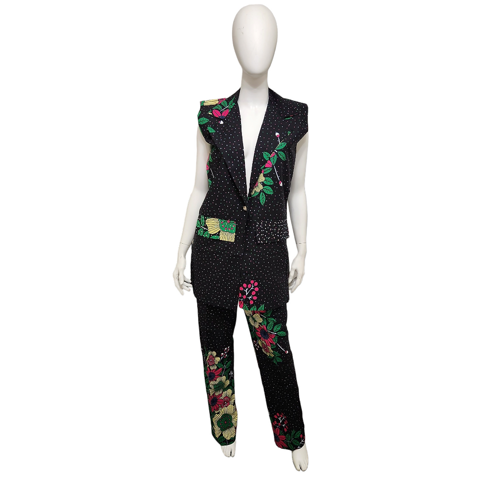 Thumbnail: Pink flower multicolor sleeveless Blazer