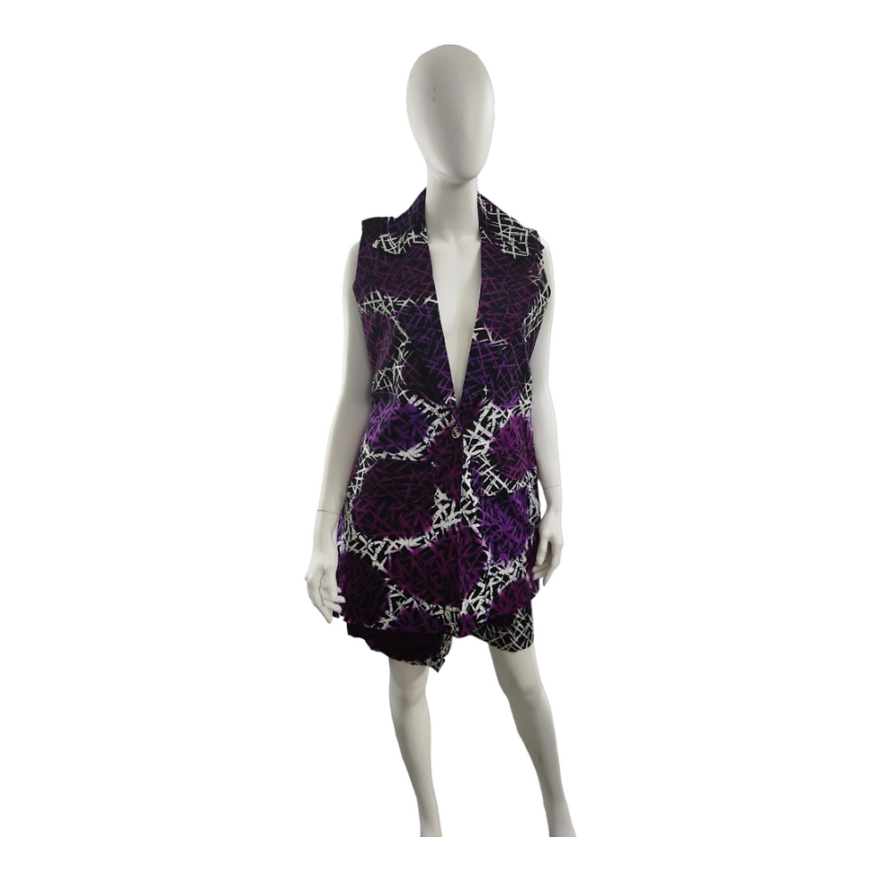 Thumbnail: Purple and white detail multicoloured sleeveless Blazer set 