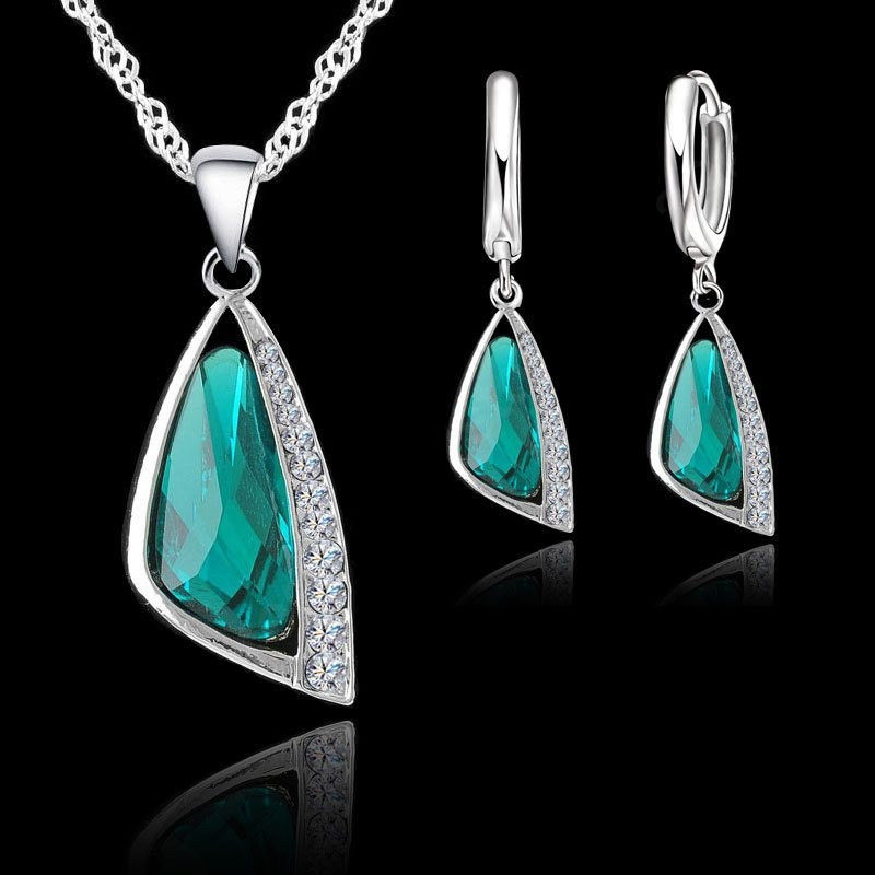 Thumbnail: Promotion 925 Sterling Silver Color Jewelry Set Geometric Austrian Crystal Rhine