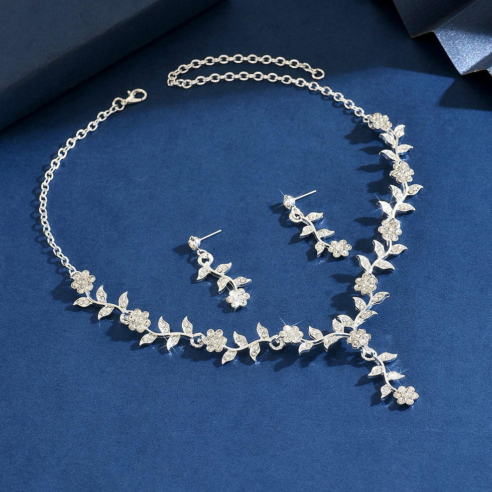 Thumbnail: 3PC Women's Fashion Design Flower Necklace Earrings Jewelry Set Suitable for Wed