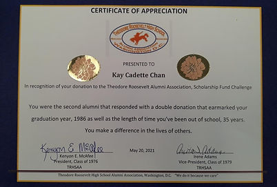 Certificate of Appreciation - Kay Cadett