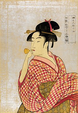 婦人相学十躰　ポッピンを吹く娘