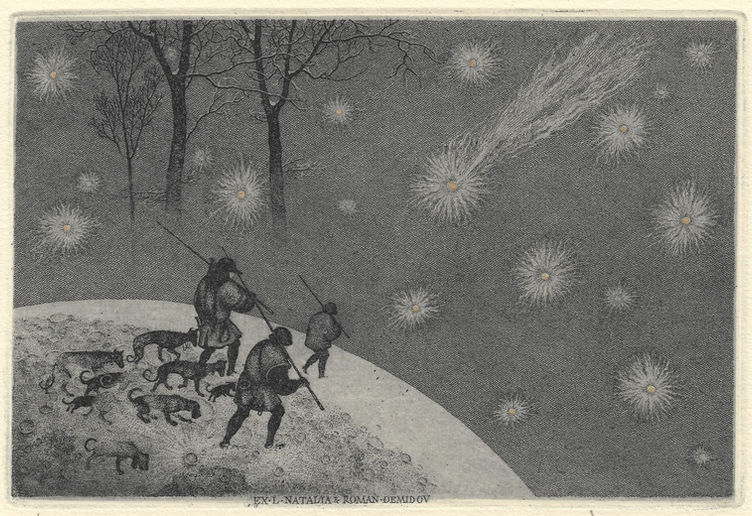 Konstantin Kalynovych – Shades on the Moon_Etching, drypoint, hand-coloured