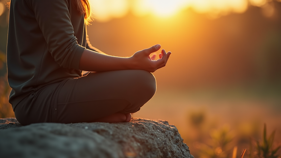 Close-up view of a person meditating outdoors