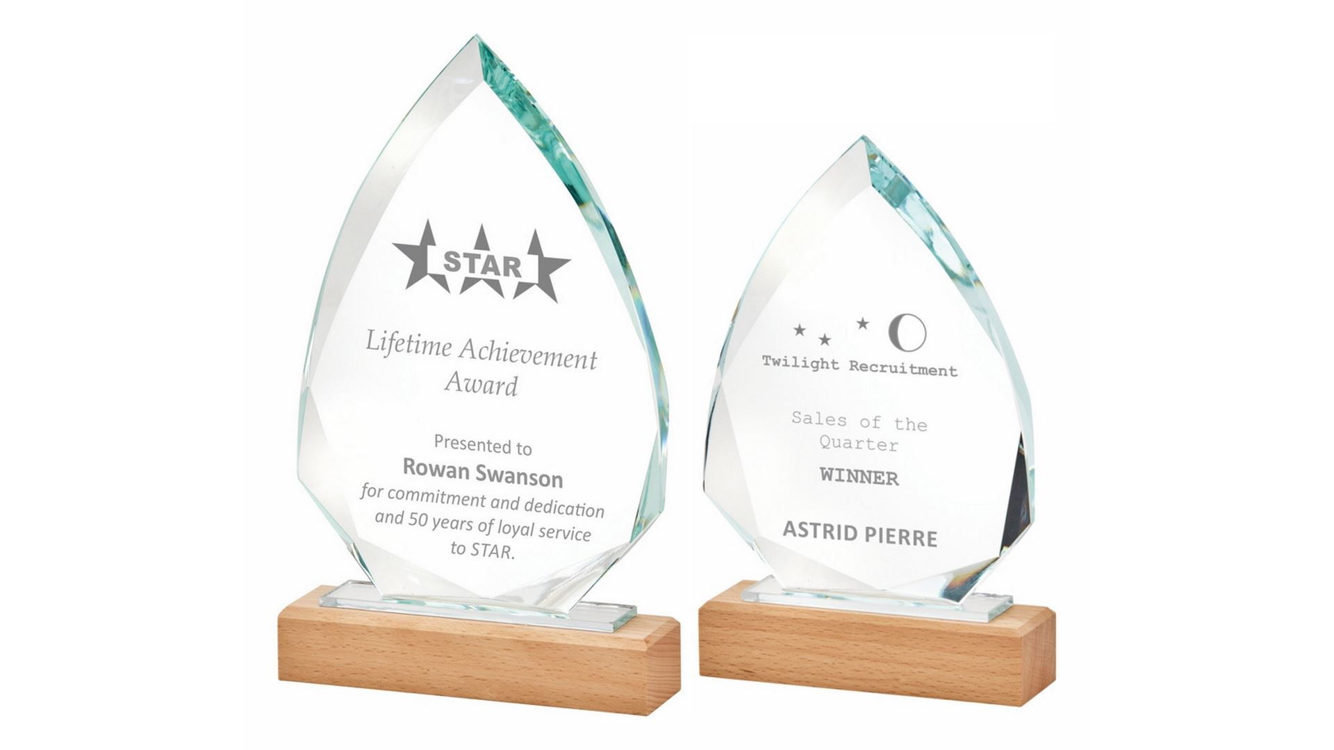 Bevelled Glass Arrowhead with Wooden Base