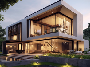 Contemporary villa design by SpaceXio Design, showcasing sleek lines, expansive windows, minimalist façade, and seamless indoor-outdoor connection, with innovative use of concrete, glass, and steel materials.
