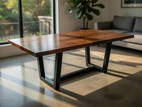 Custom-made solid wood table with black metal base by Bespoak