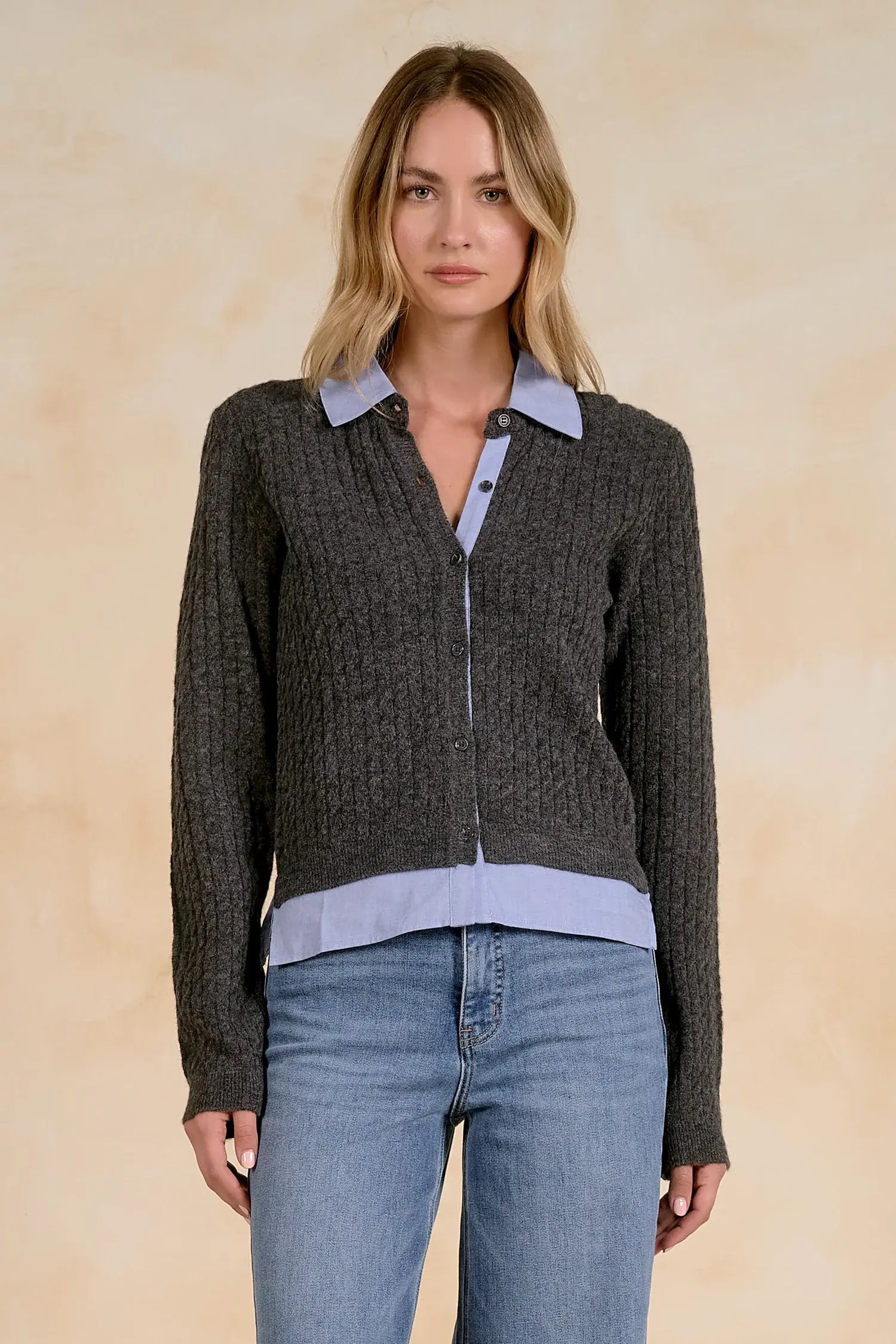 Elan Layered Grey Cardigan