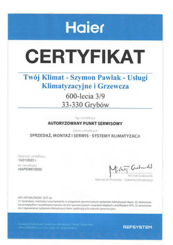 Certyfikat Haier