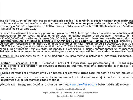 Facturación y Nómina por medio de “Mis Cuentas”