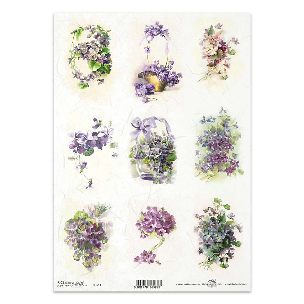Decorative Rice Paper - Vintage Violet Flowers