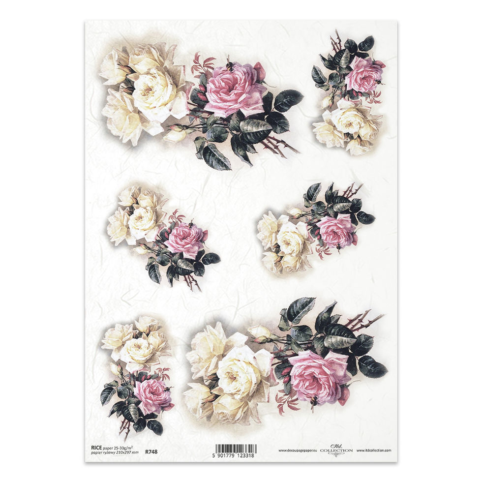 Decorative Rice Paper – Pink & Cream Rose Bouquet