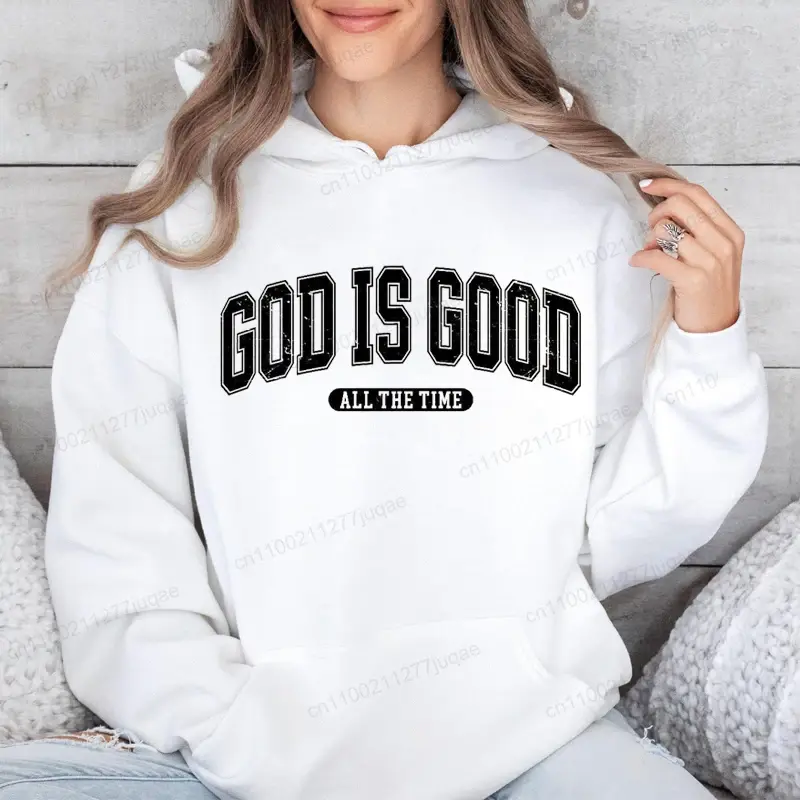 Thumbnail: Retro Christian Hoodie – 'God Is Good All the Time' Fleece Sweatshirt for Women