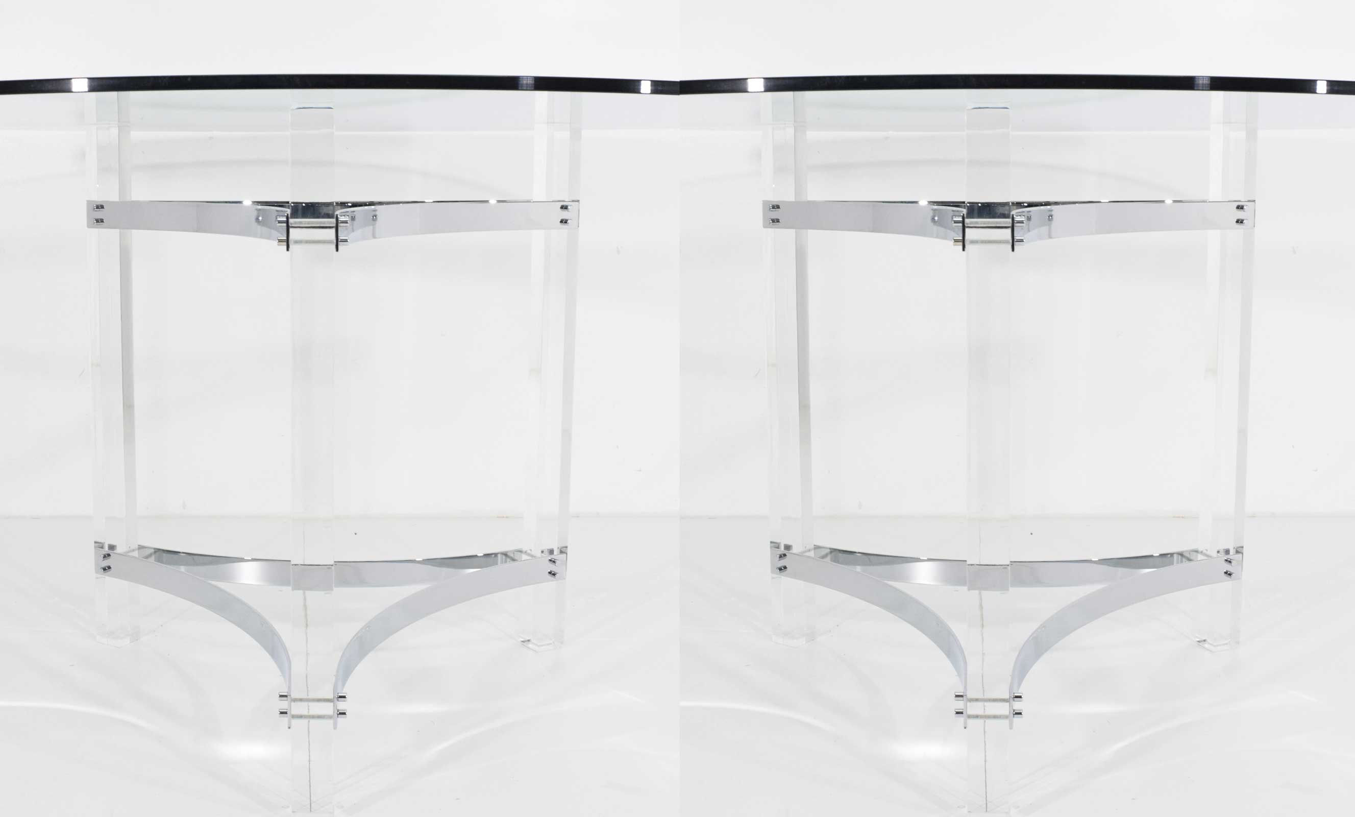 Charles Hollis Jones Table Bases in Chrome and Lucite