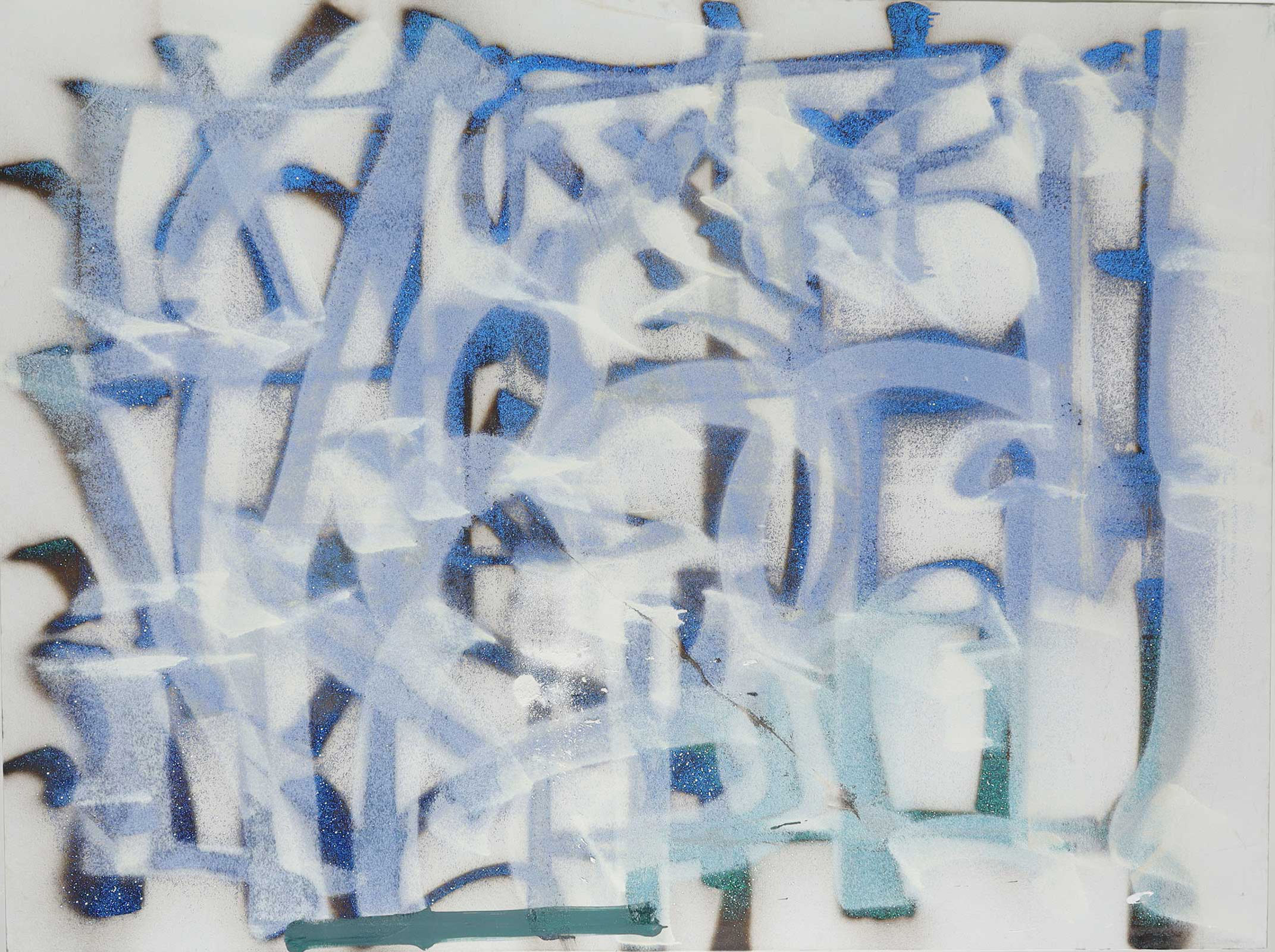 RETNA (b. 1979). Untitled. Acrylic, spray paint, and glitter on canvas. 96 x 72