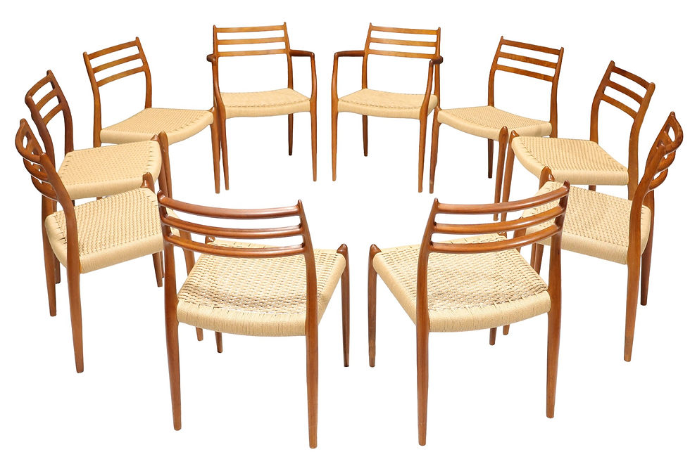 Set of 10 Niels Moller Model 62 & 78 Teak and New Papercord Dining Chairs