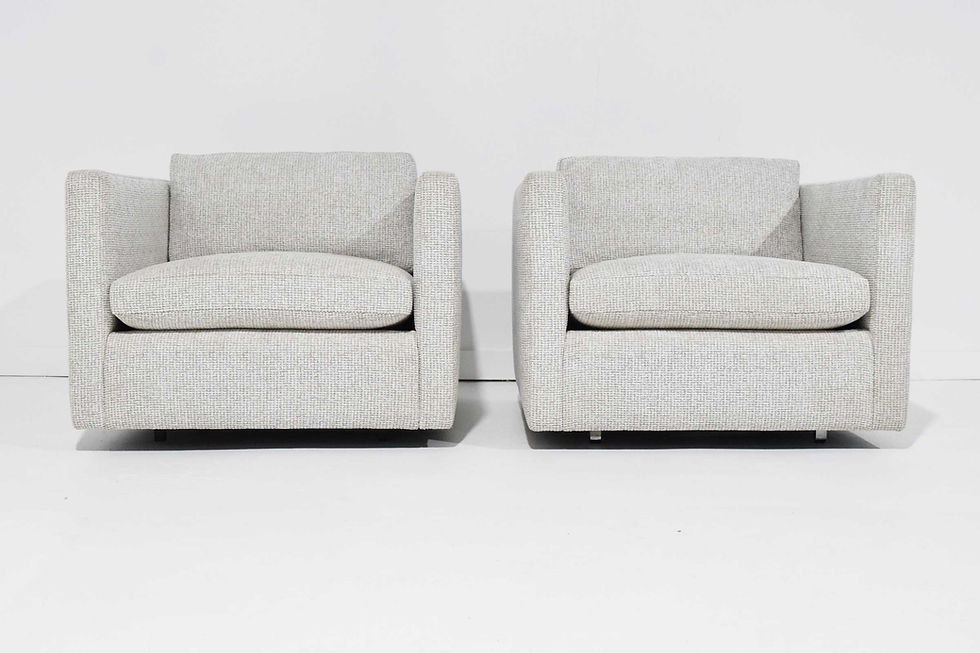 Pair of Charles Pfister fro Knoll Lounge Chairs in Taupe/White Upholstery