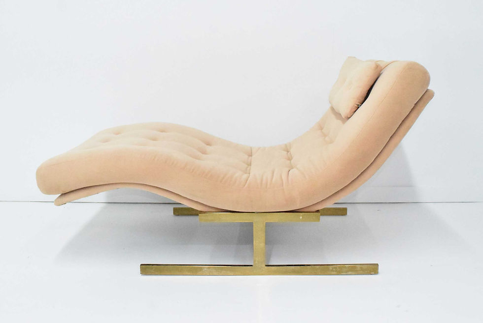 Milo Baughman Wave Chaise in Blush Pink with Brass Frame