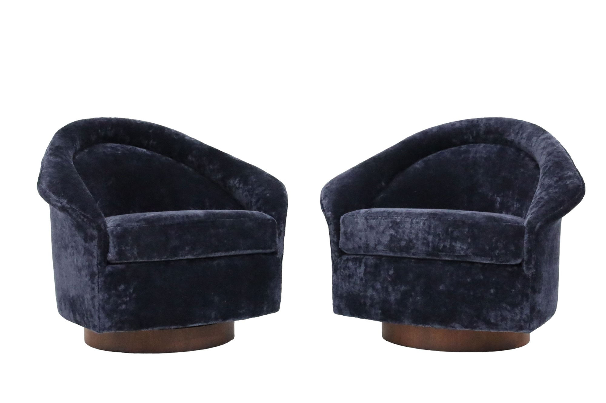Adrian Pearsall Swivel Lounge Chairs in Holly Hunt Navy Velvet circa20c mid century modern