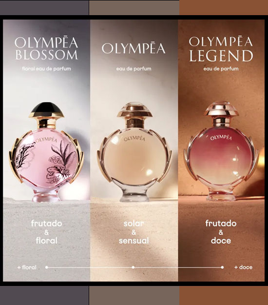 Miniatura: Imgem apresenta os 3 Frascos da Coleção Paco Rabanne Olympea Blossom Olympea EDP e Olympea Legend