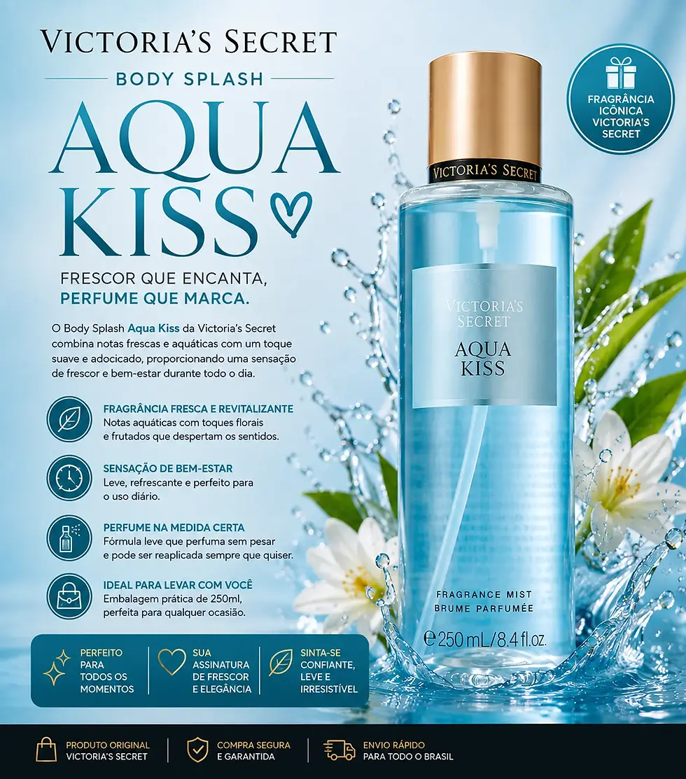 Body Splash Victoria's Secret Aqua Kiss 250ml, fragrância corporal com aroma envolvente da vitória régia e toranja rosa, idea