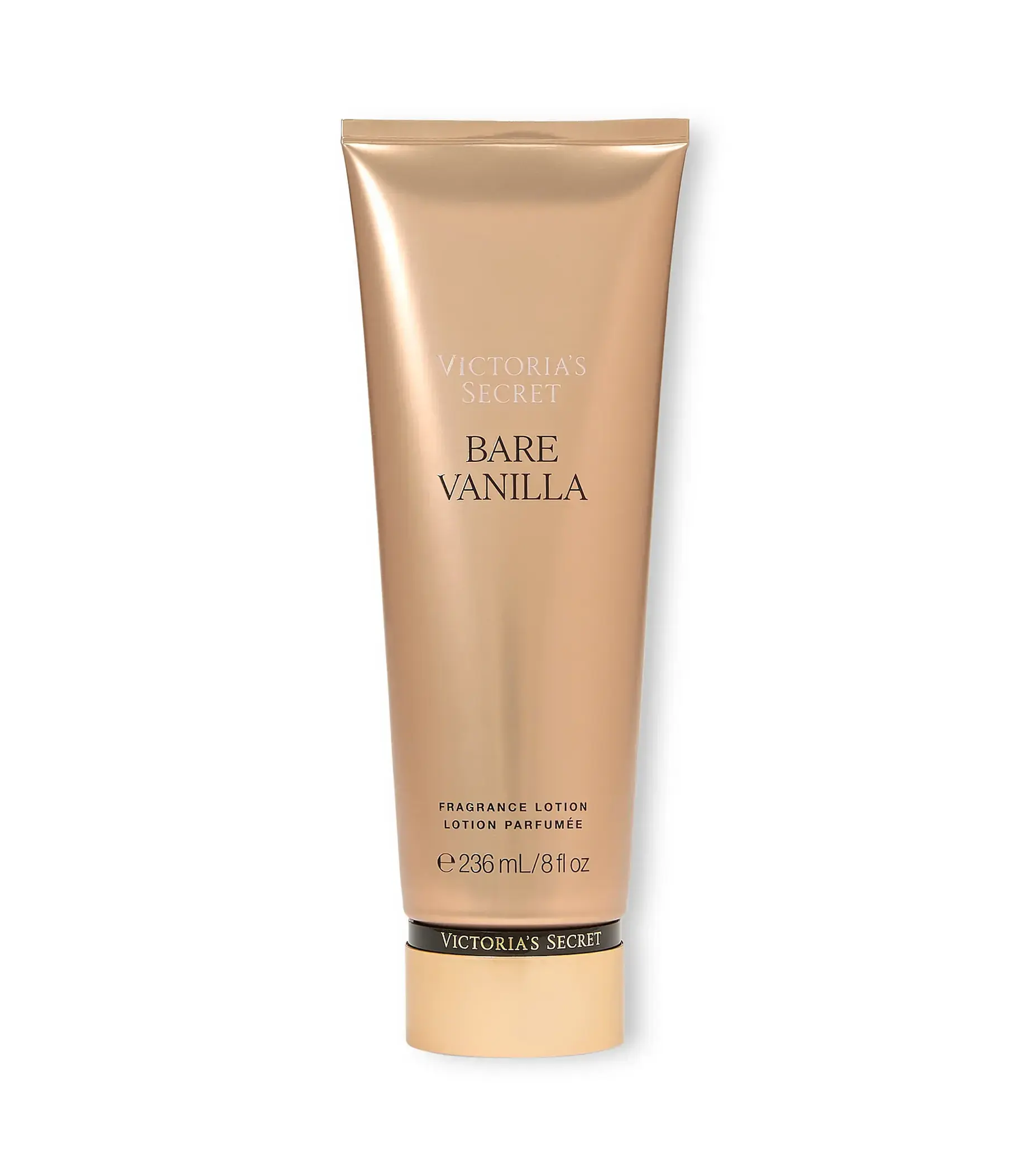 Body Lotion Hidratante Victoria’s Secret Bare Vanilla, embalagem em tom Bege 236 ml, com tampa bege e design elegante.