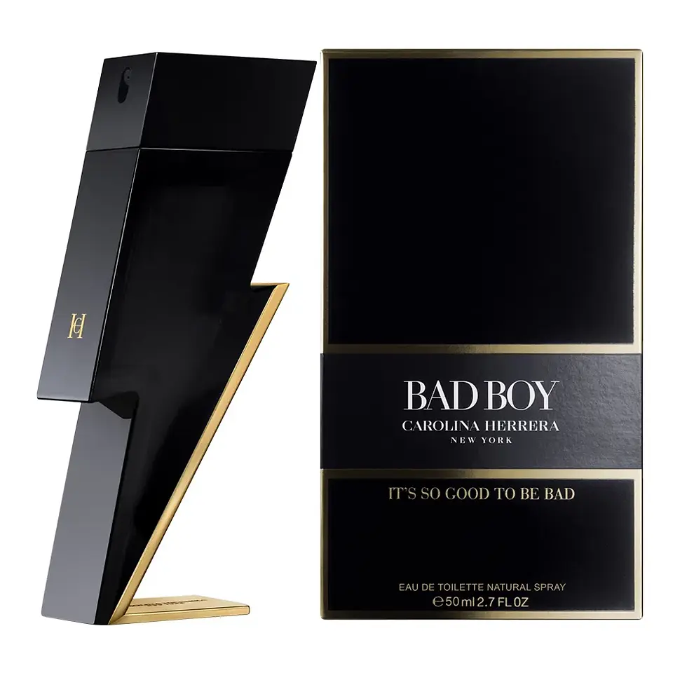 Miniatura: Frasco em formato de raio e embalagem caixa do perfume Bad Boy Edt 100ml Masculino de Carolina Herrera Vendido por