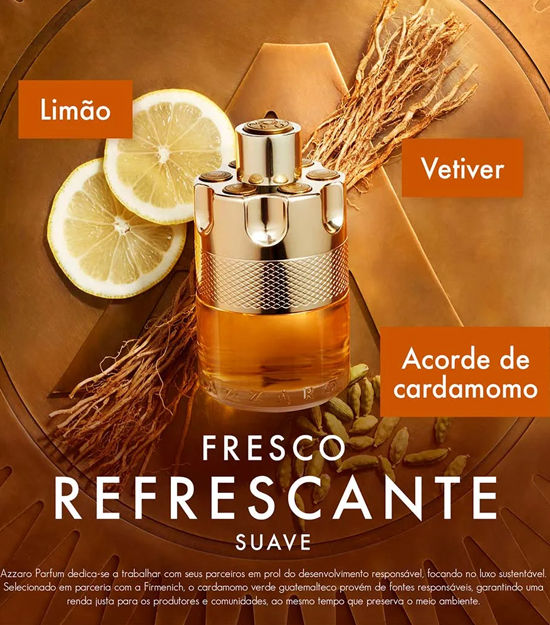 Miniatura: Imagem d perfume azzaro wanted com destaque nos acordes limão vetiver e cardamomo