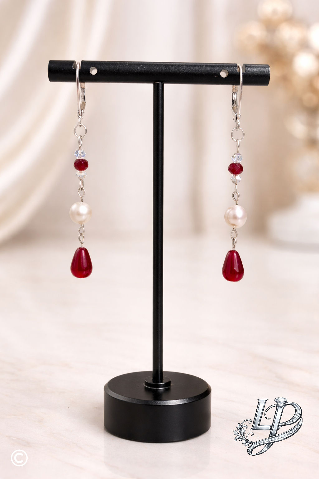 Sterling Silver Freshwater Pearl and Natural Chalcedony Stone, Dangle Earrings