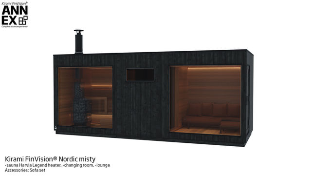 finndream FinVision Nordic misty Sauna Harvia Legend Umkleideraum Lounge rechts