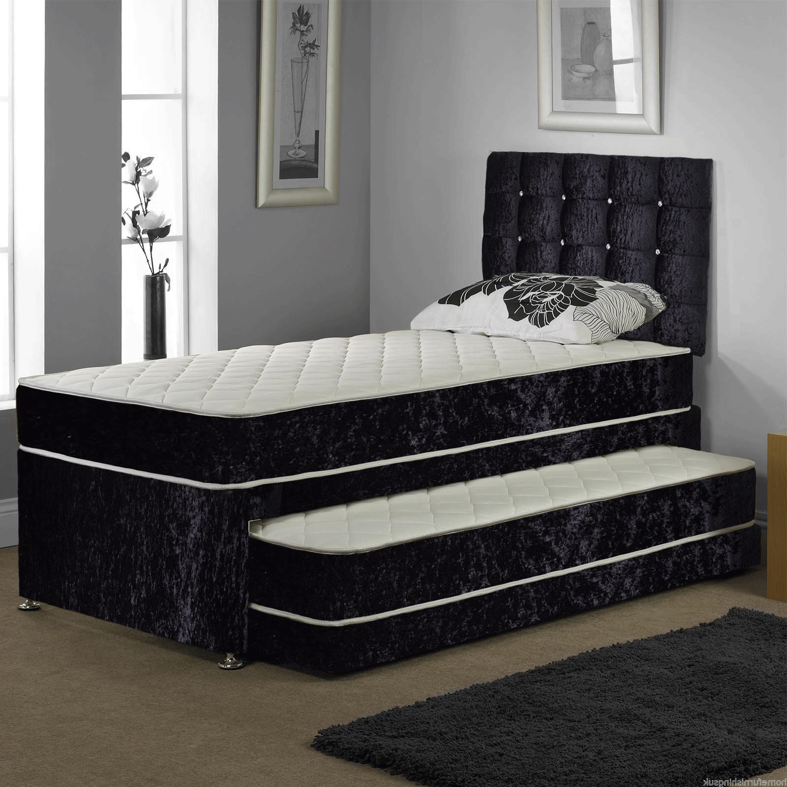 Mordern Velvet Guest Bed 3 in 1 Mattress Pullout Trundle Bed Set