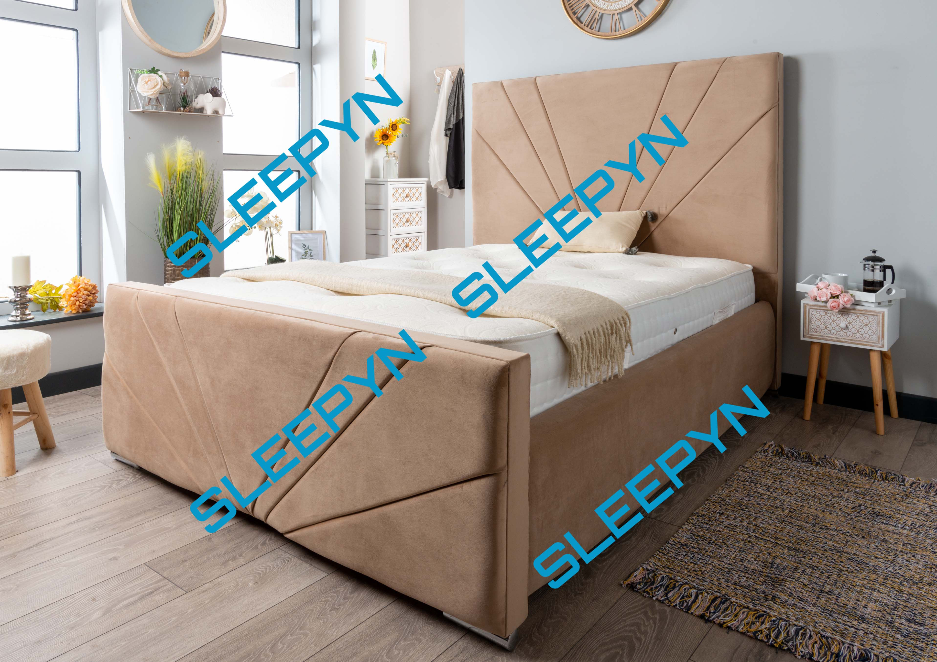 Soft Plush Velvet Sleigh Bed With 10" Memory Foam Sprung Mattress & Headboard