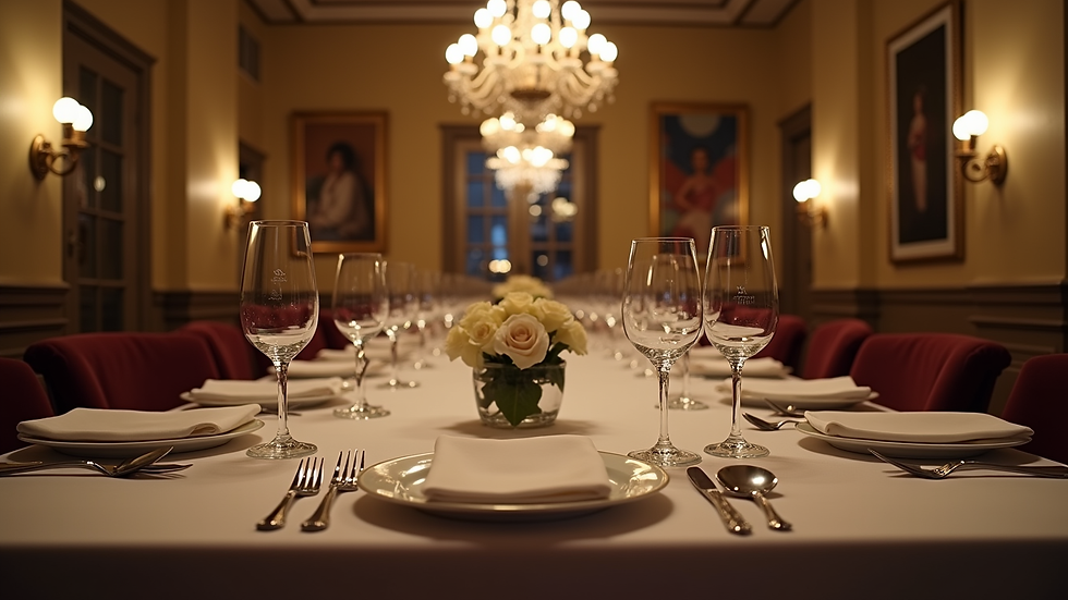 Eye-level view of a classic New Orleans dining table set for a formal meal