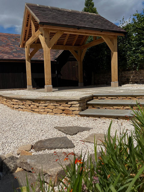 Oak Gazebo and stone walling