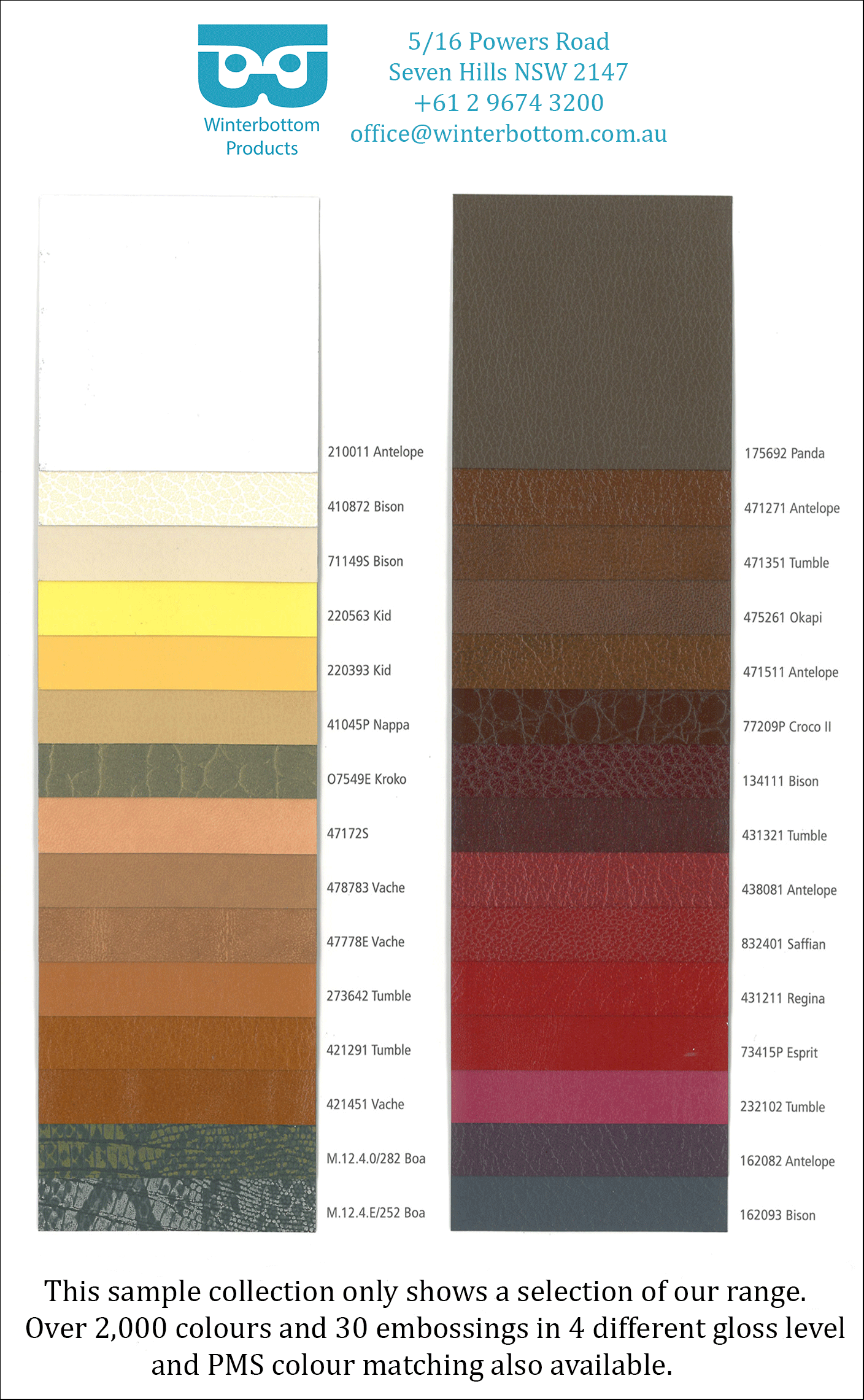 Cabra Bonded Leather Colours