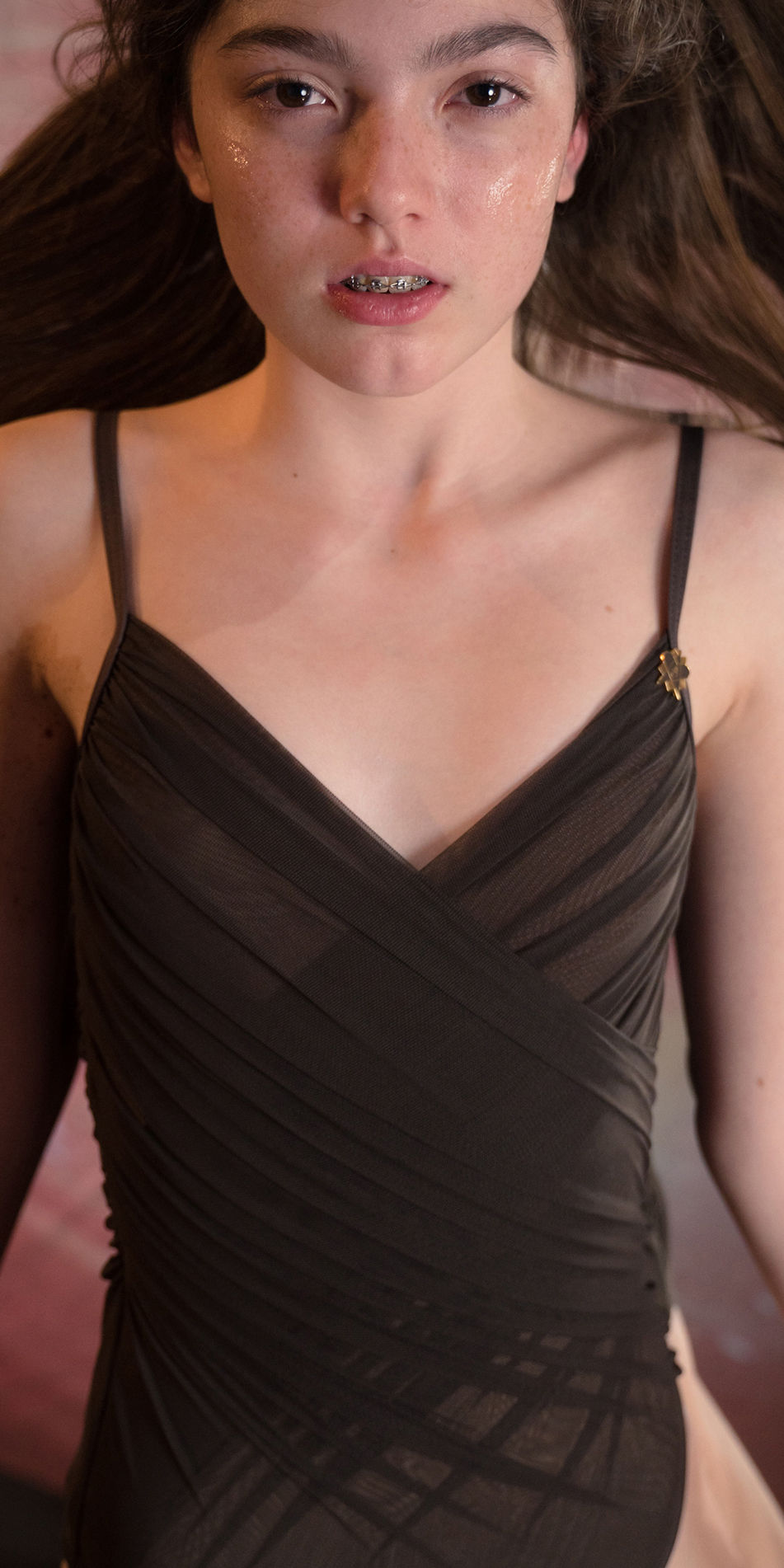 Thumbnail: GRÈS draped cache coeur leotard - CHOCOLATE