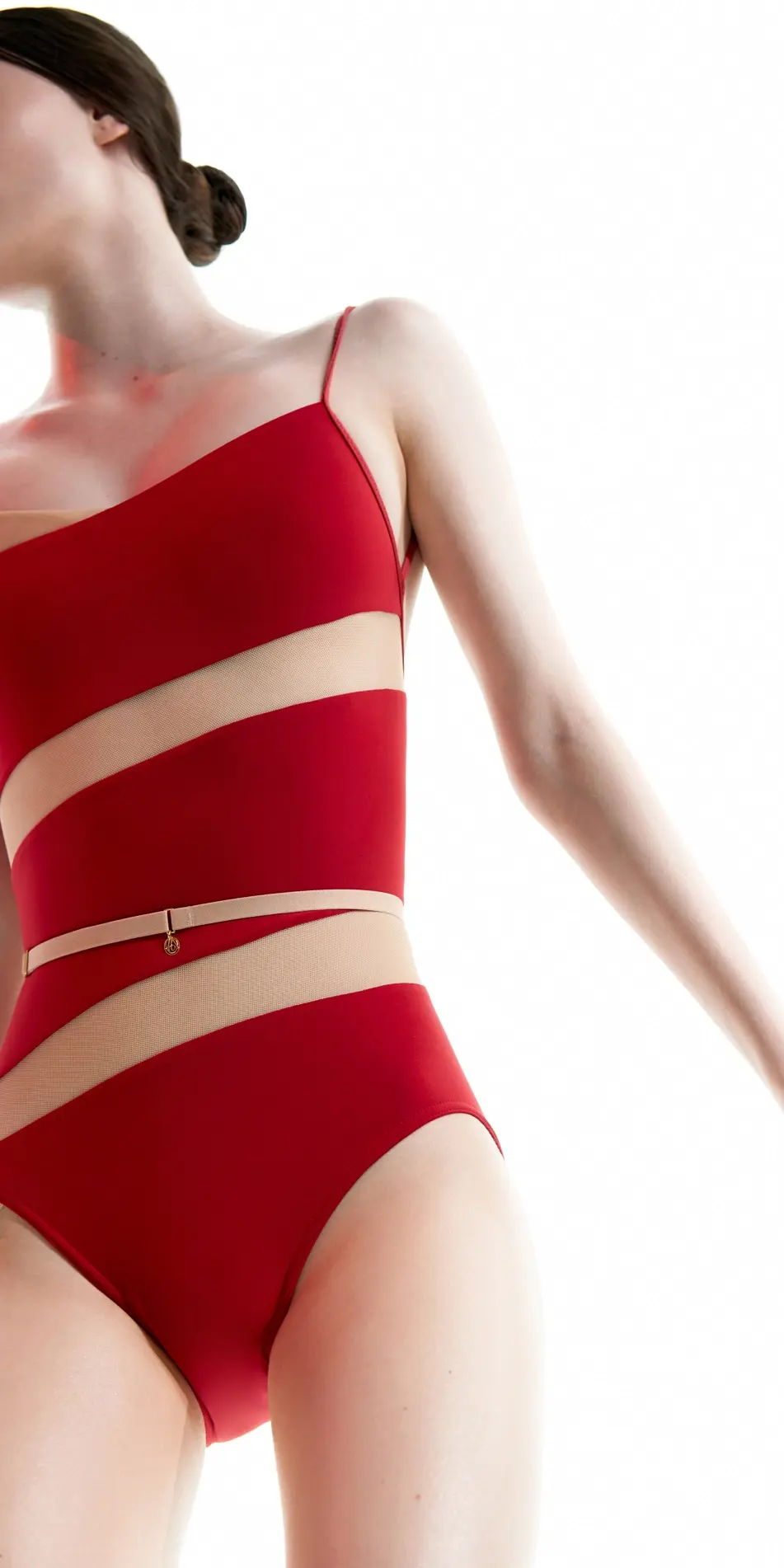Thumbnail: SPELLBOUND - spiral camisole leotard with stretch mesh - lipstick red