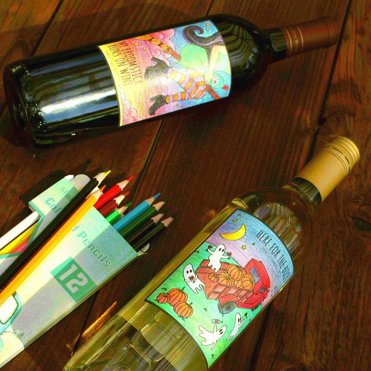 Color-Your-Own Halloween Wine Labels