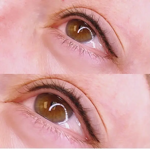 Natural eyelash enhancement before and after with subtle lash line definition