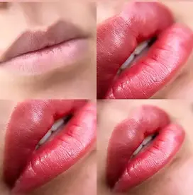 Before and after lip blush treatment with natural color enhancement at Body and Brows by Ana in Yardley PA