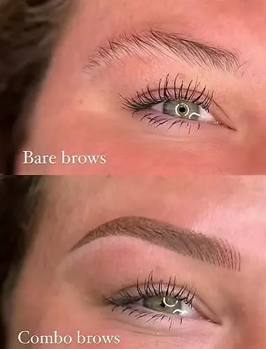 Before and after combo brows with natural definition and fullness at Body and Brows by Ana in Yardley PA